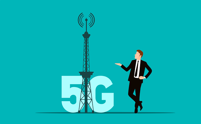 A Man Standing near  5G mobile Tower pointing hand to towards 5G mobile Tower